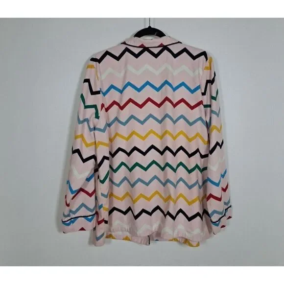 Boden Pajama Top Plus‎ Size 20/22  Pink Wave Rainbow Cotton Button Front - Picture 4 of 8